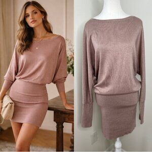 Leith Draped Bodycon Wool Blend Sparkle Sweater Dress M